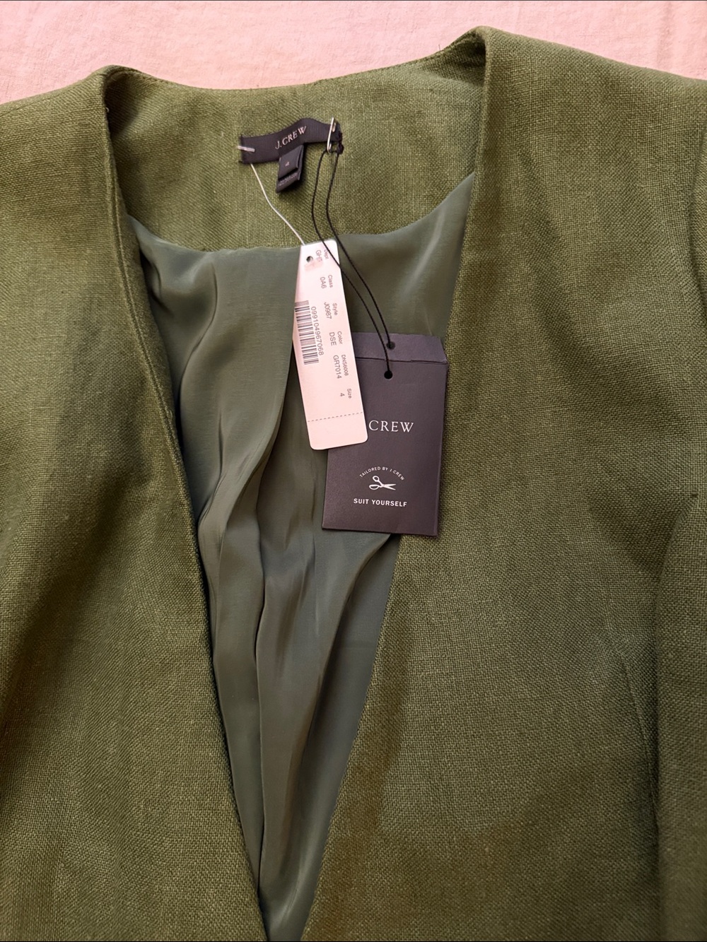 J.Crew Olive Green Womens Linen Tailored Blazer Jacket size 4 - Picture 2 of 13